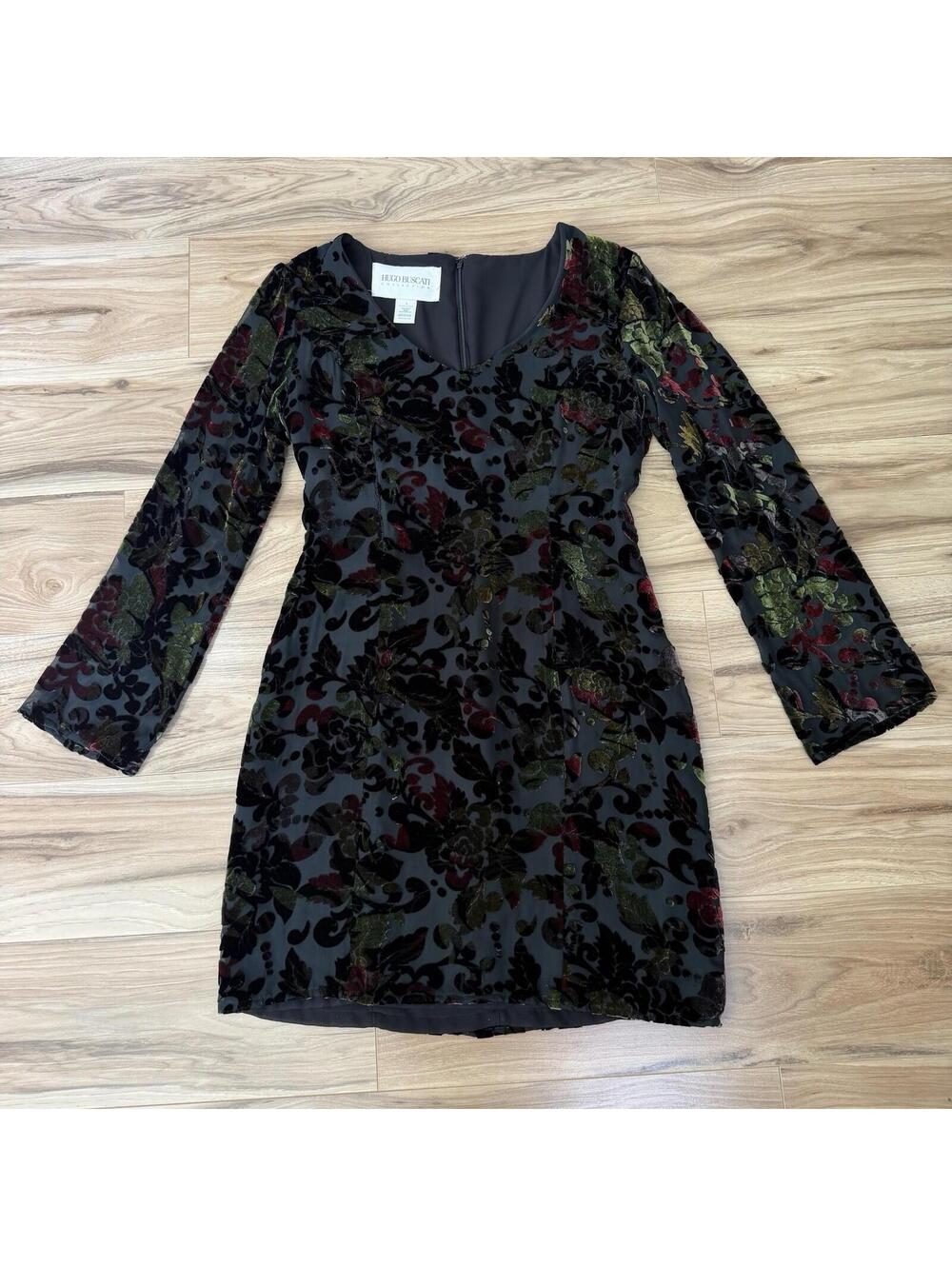 Hugo Buscati Collection Jewel Tone Velvet Burnout Dress 4 Whimsigoth 90s Vtg